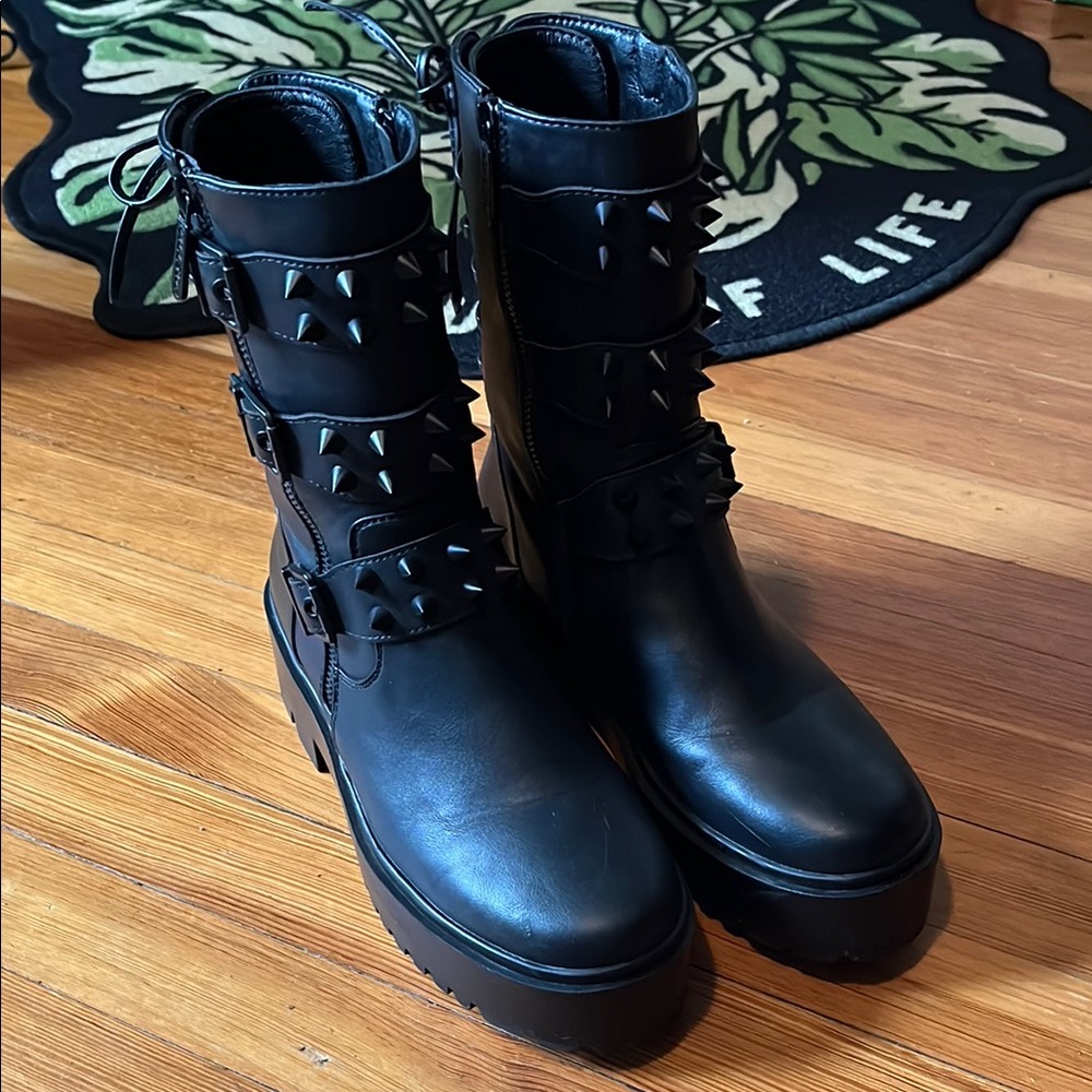Women's Black Studded Combat Boots